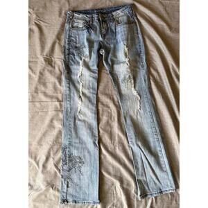 Cowgirl Tuff Rodeo Black Womens Bootcut Jeans 29x35 Light Wash Distressed Horse